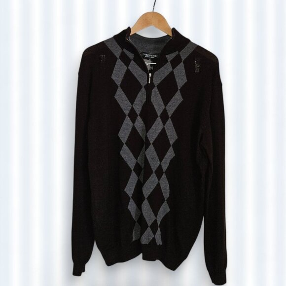 NWT Marco Fiori 100% Merino Wool Quarter-Zip Argyle Sweater - Picture 2 of 6